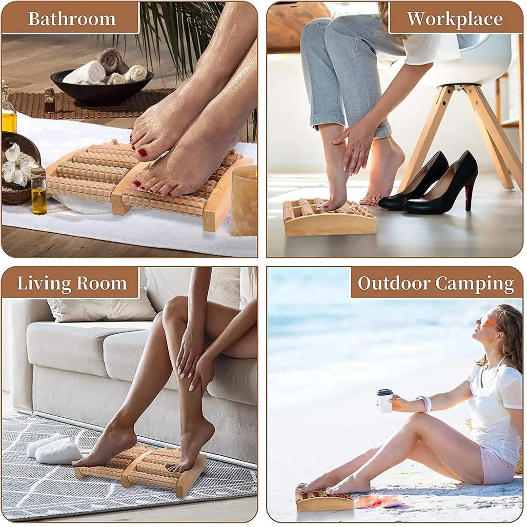 Natural Wooden Foot Massage Roller – Manual Reflexology Foot Massager