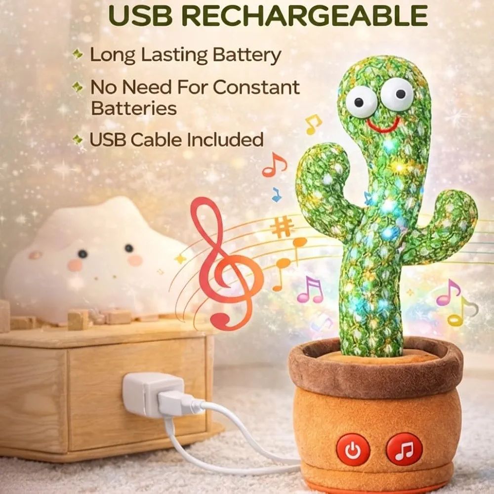 Dancing Talking Cactus Toy – Rechargeable Singing & Interactive Musical Plush