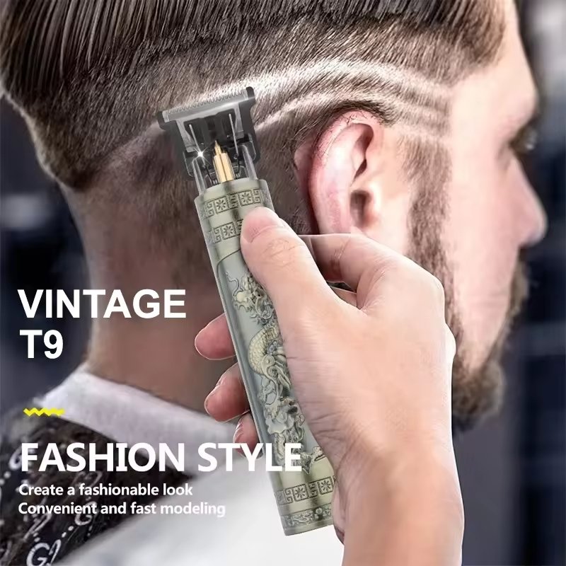 Vintage T9 Hair Trimmer Cordless Rechargeable – Professional Electric Clipper with Metal T-Blade